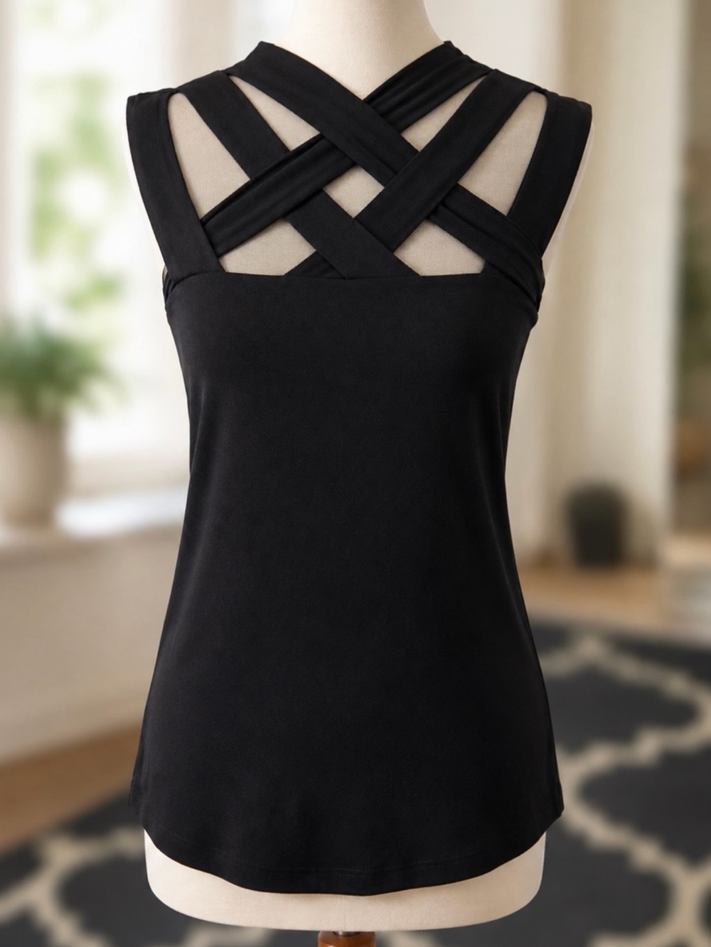 Bailey 44 Black Cage Neck Top Sleeveless Illusion Mesh Size Small